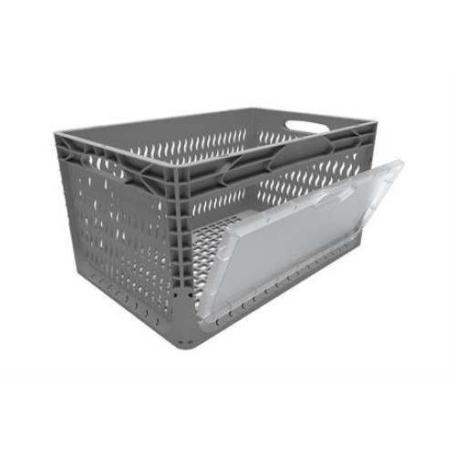 Perforated Plastic Crate with Side Lid (60x40x32 cm) Blue