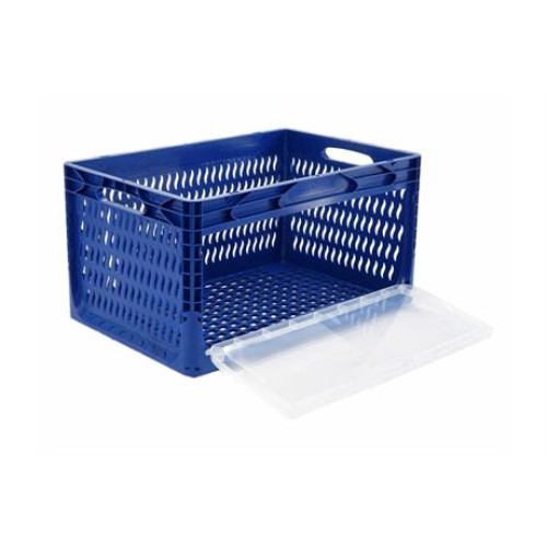 Perforated Plastic Crate with Side Lid (60x40x32 cm) Blue