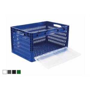 Perforated Plastic Crate with Side Lid (60x40x32 cm) Blue